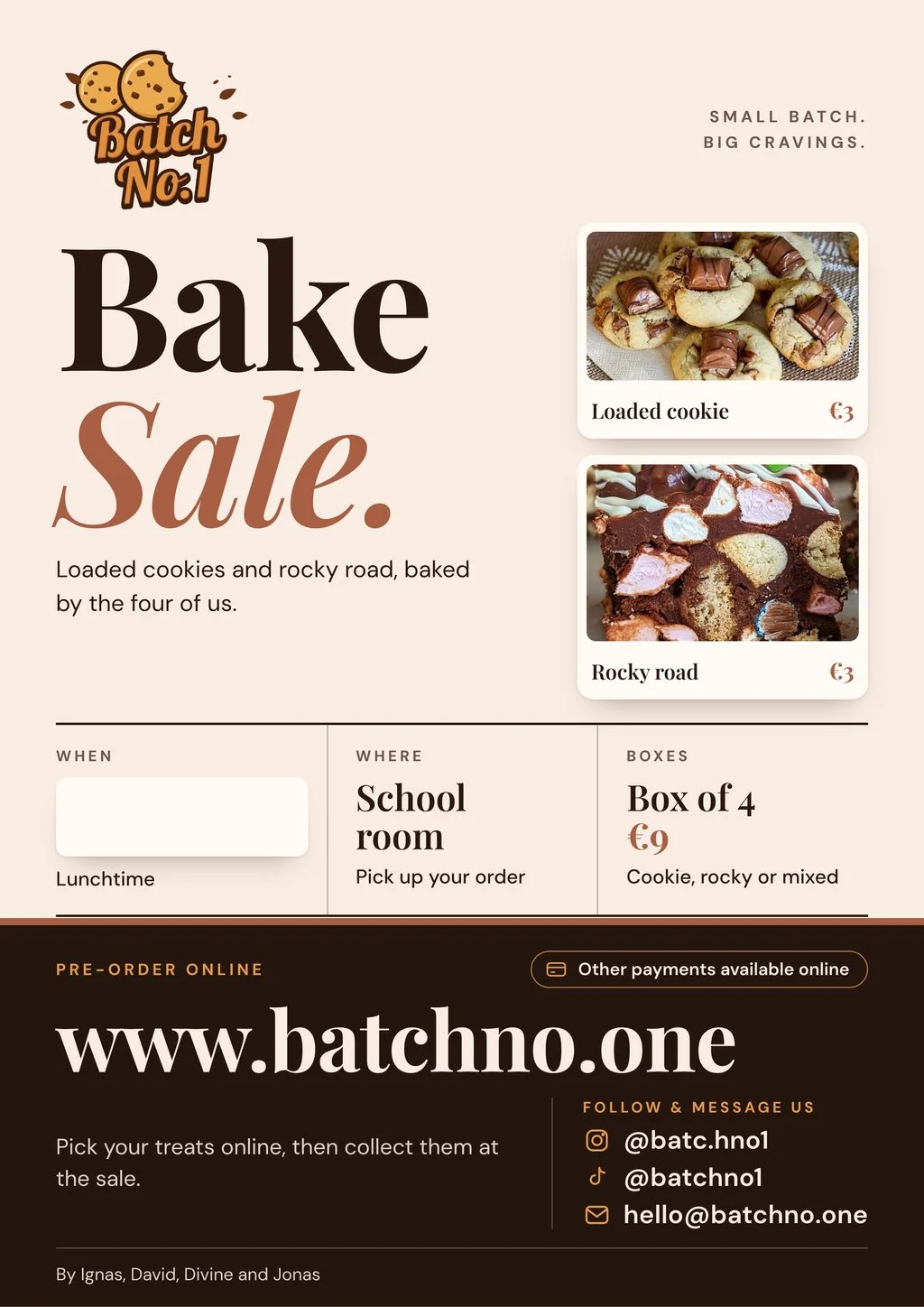 Batch No.1 bake sale poster